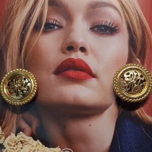 Premier Designs Filigree Earrings Clip Monogram Script Goldtone Bold Rope Edge